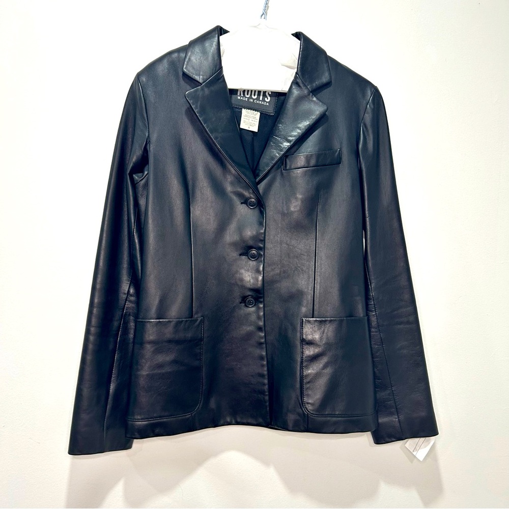 ROOTS 100% Black Leather Jacket in Women's Size 6